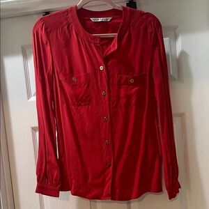 TRINA TURK Silk Vibrant Red Button-Down Shirt Top Blouse Long Sleeved